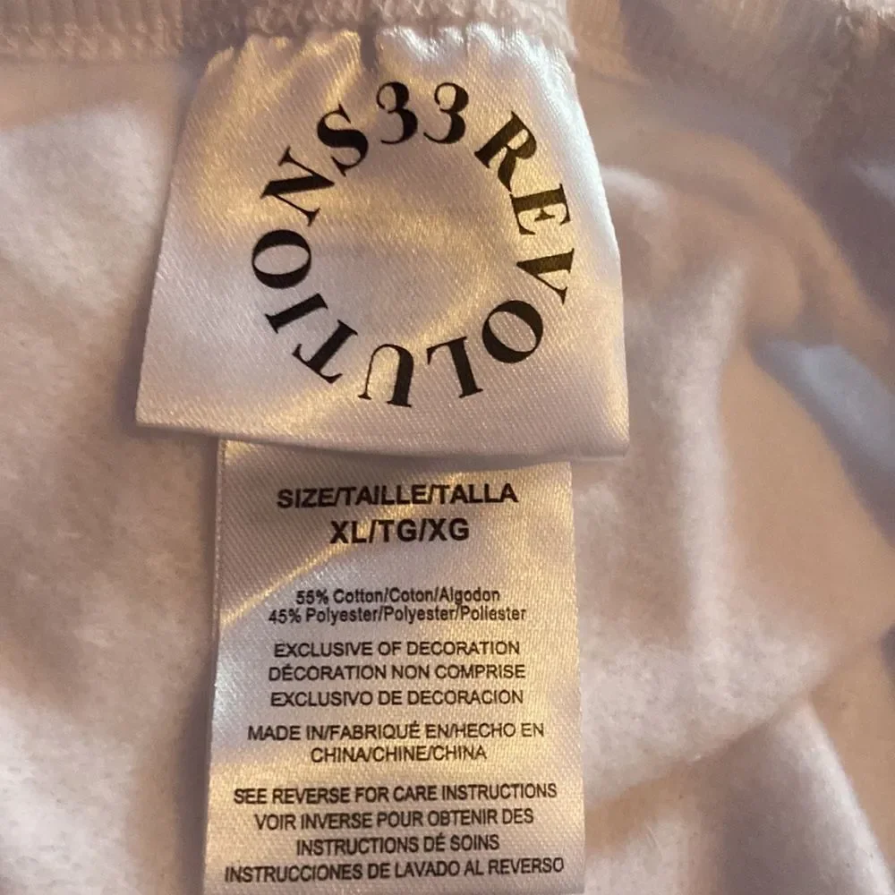 33 Revolutions White Peace Sign Sweatshirt Women's XL Pullover Graphic Top